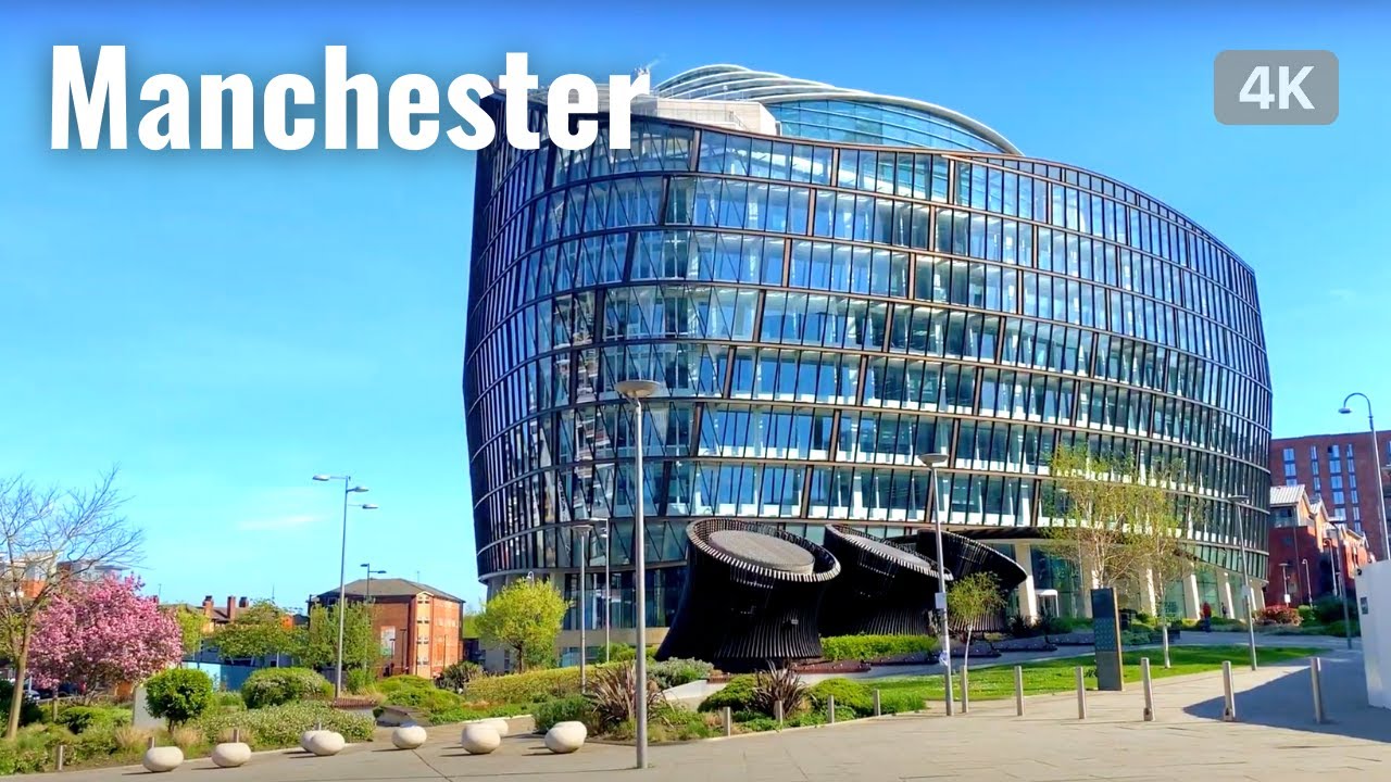 【4K】Bright Sunny day walk in Manchester, England 2022 | 4K Virtual tour in England, UK | 4K 60fps
