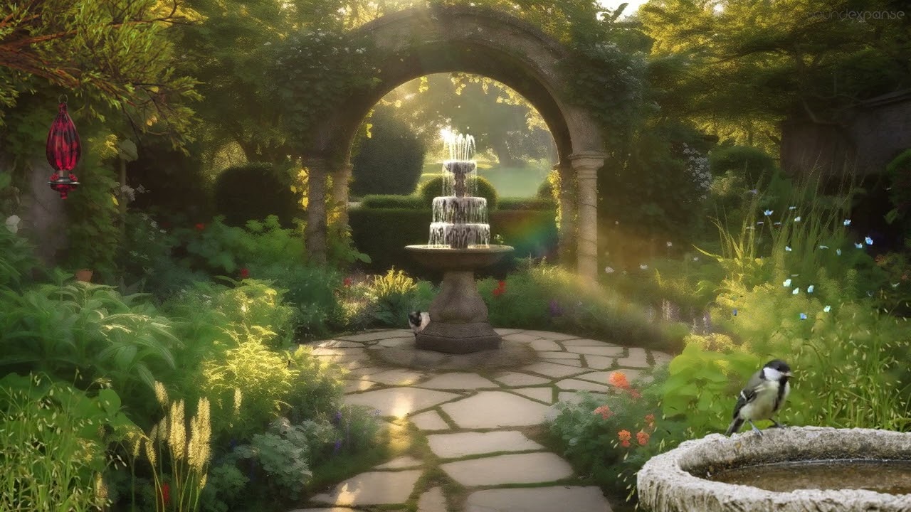✨🌿Secret Garden Fountain | ⛲️Garden Ambiance & Nature Sounds | Relaxation, Sleep, Study | 10 Hours