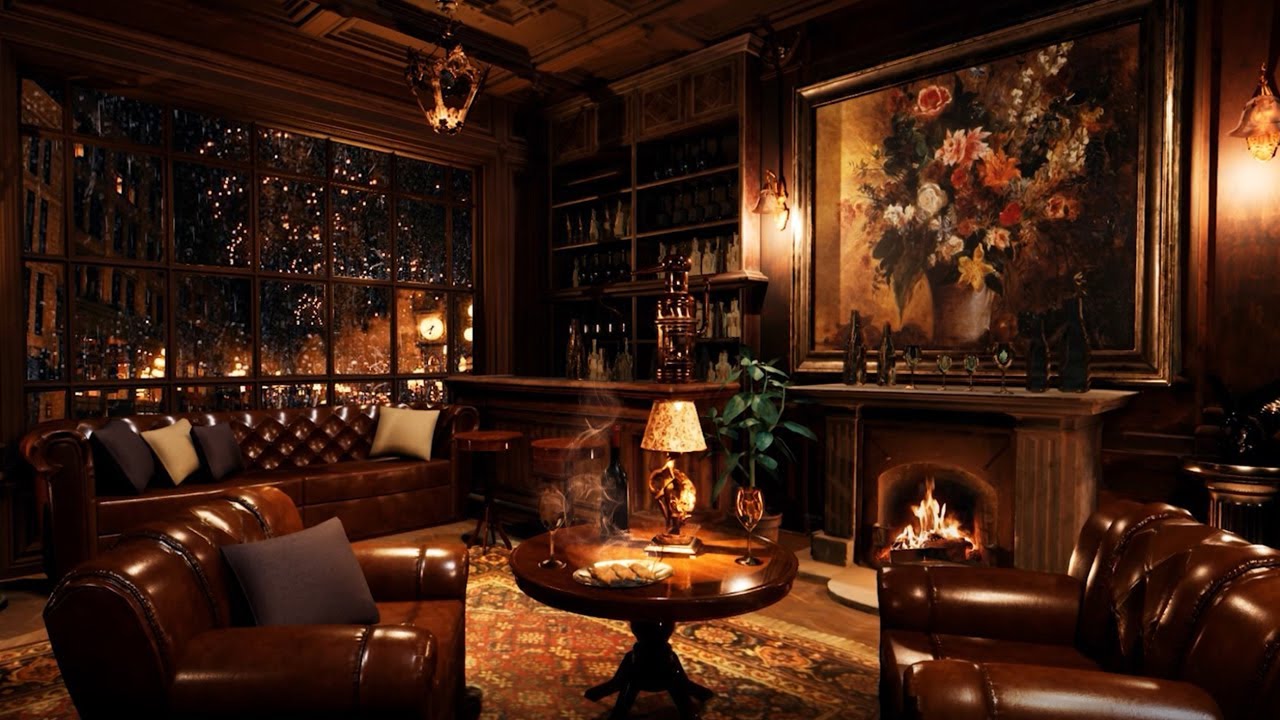 [No music]🍷 Tasting wines in a 1950s Private club on a Rainy Night 🍷 l Cozy Rain & Tasting sounds