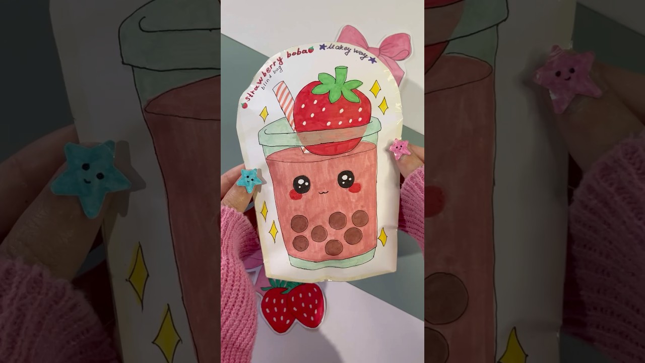 Strawberry boba Blind bag 🍓| Makeyway ⭐️🍓 #blindbag #boba #diy #strawberry #unboxing #paperdiy