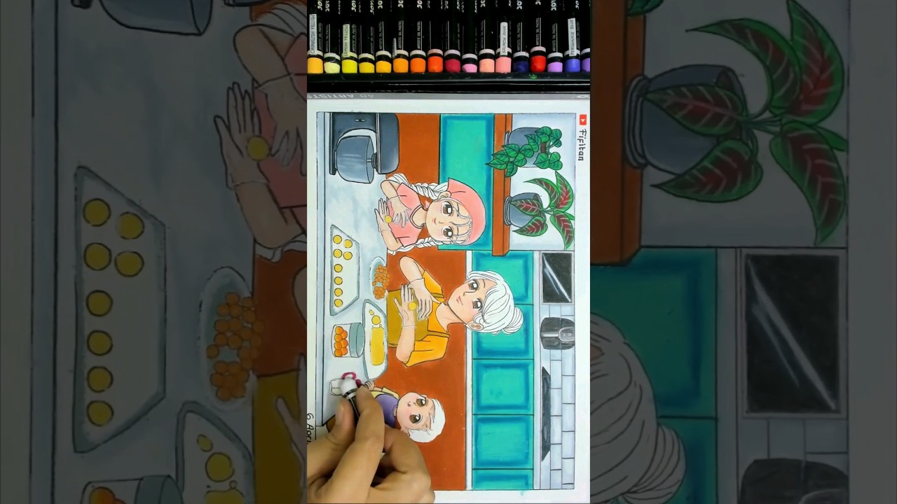 Membuat Nastar bersama Ibu Ep 517 #drawingbyfifitan #oilpastel #art #sketsaramadhan