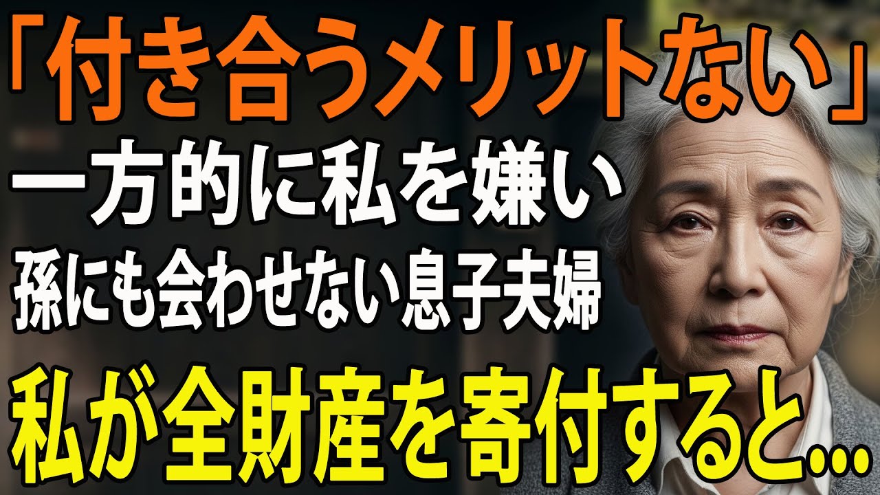 姑を敵視する嫁の宣戦布告 「姑なんて大嫌い！孫にも会わせないし介護も絶対しない」→全財産5億を慈善に寄付したら、夫婦が絶叫パニックに！
