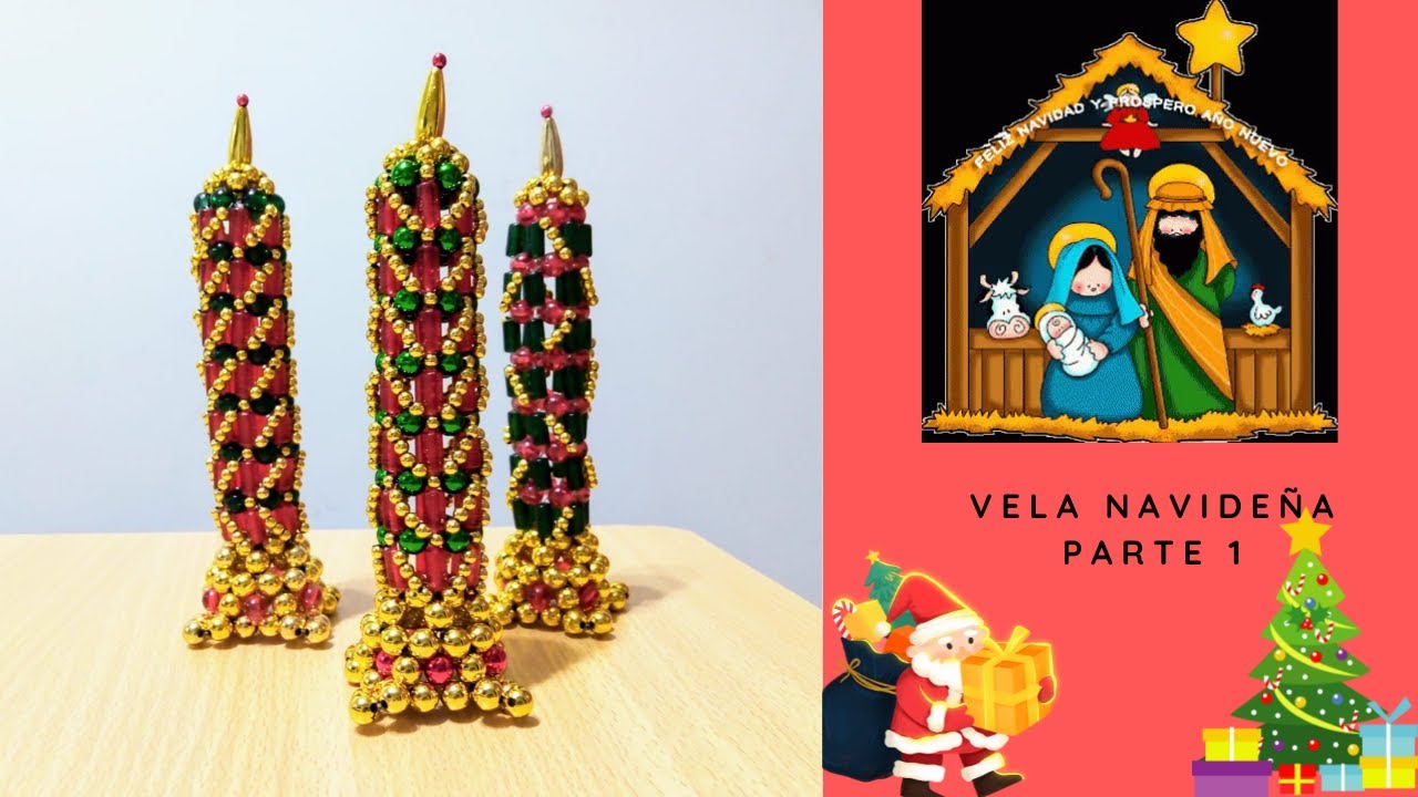 Cómo hacer una vela navideña con perlas o cuentas Parte 1