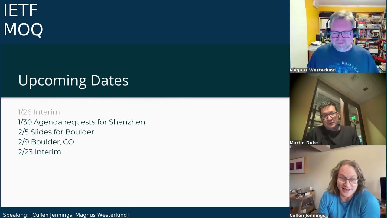 IETF interim: Media Over QUIC (MOQ) 2026-01-26 17:00