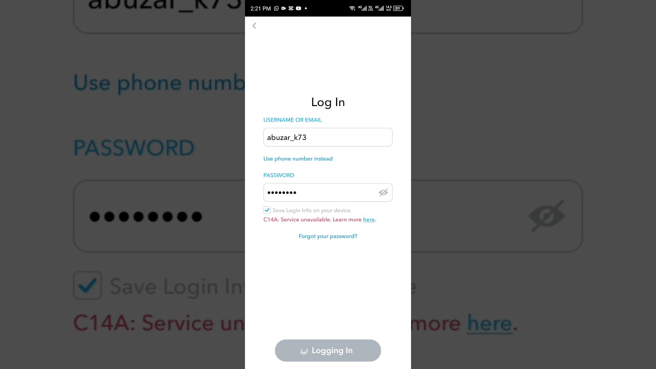 c14a Snapchat error code problem solved✅