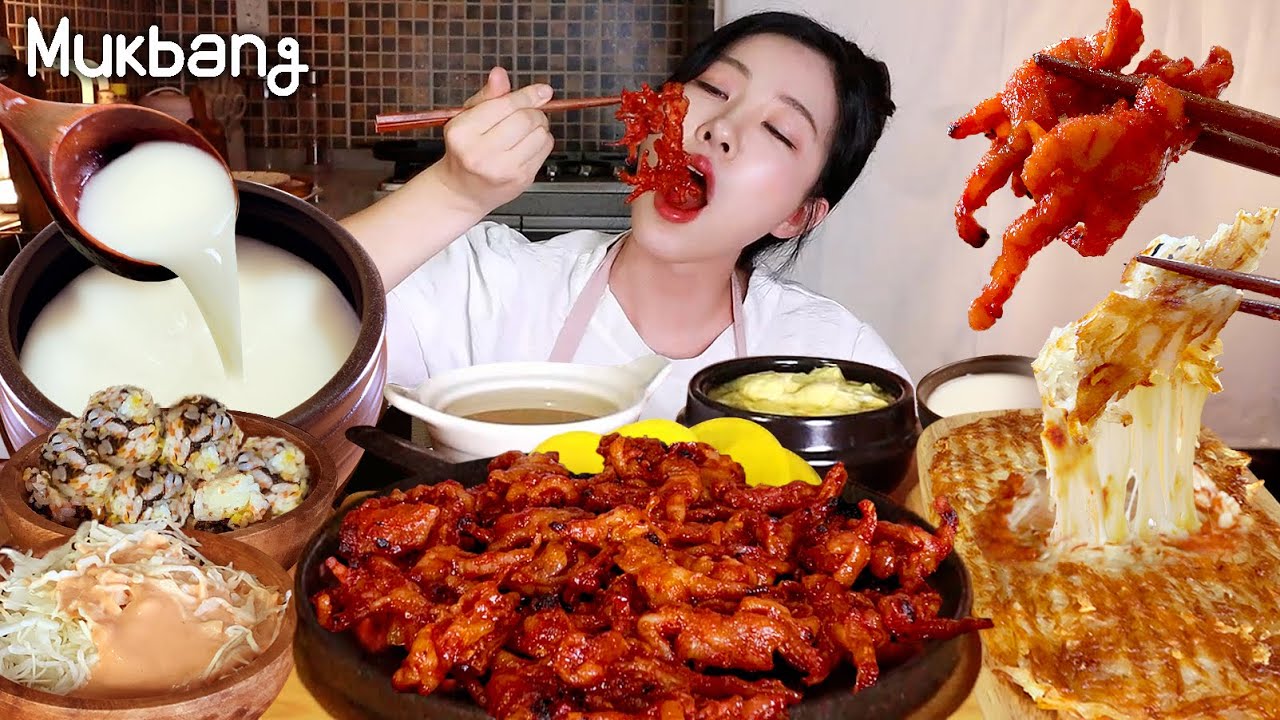 Сыр картофель блин, жареные жареные куриные ноги 🔥 холодный Makgeolli mukbang.