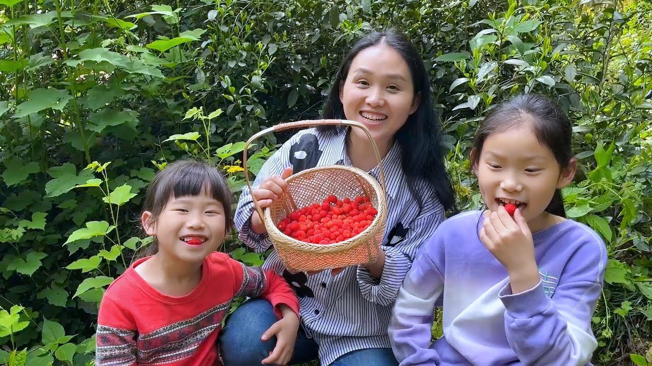 Возьми троих детей на сбор земляники, Йике кусает одного, не может оторваться