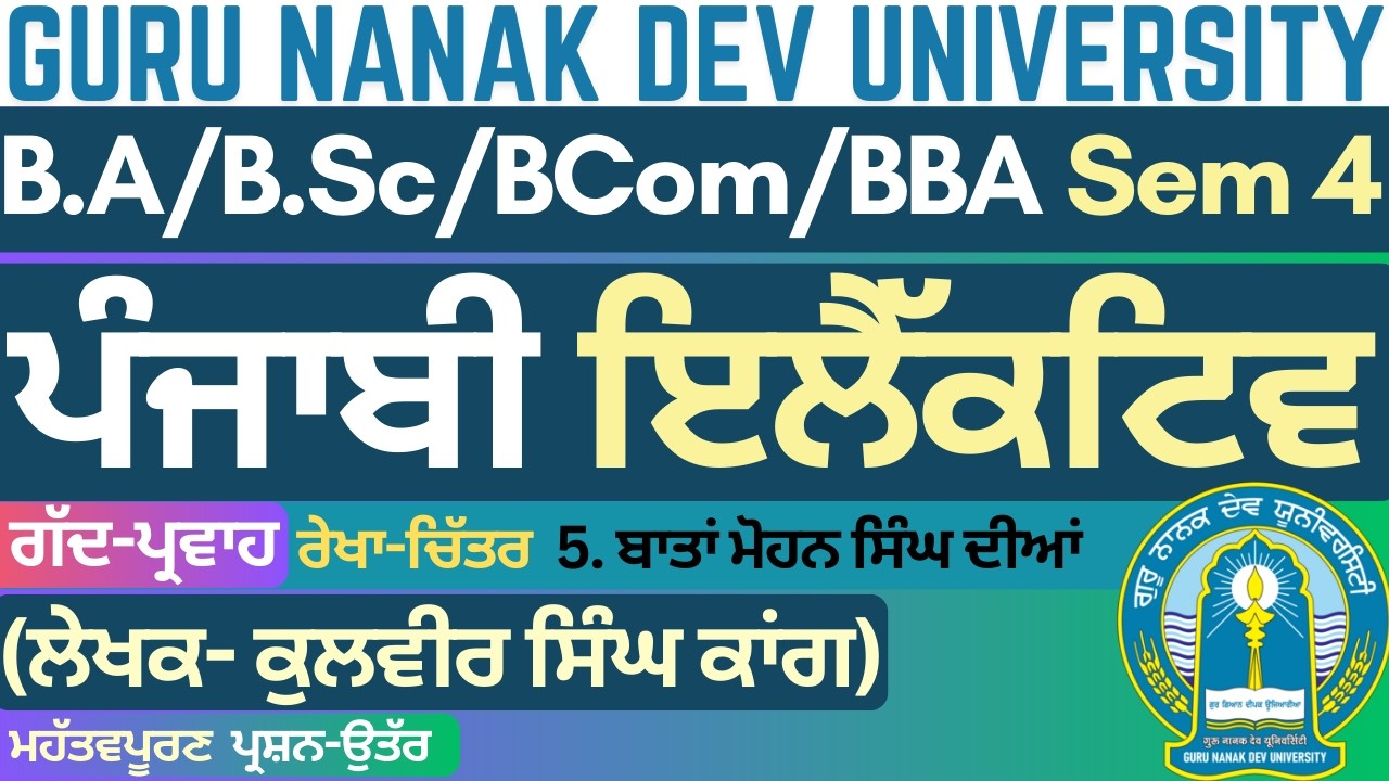 BA Sem 4 Punjabi Elective | Punjabi Elective BA 4th Sem | Elective Punjabi Syllabus