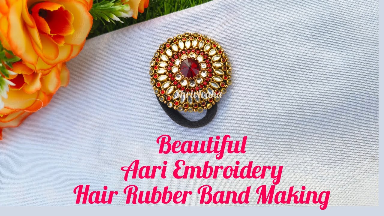 How to make Aari Embroidery Hair Rubber Band with easy methods at home #aariwork #hairrubberband