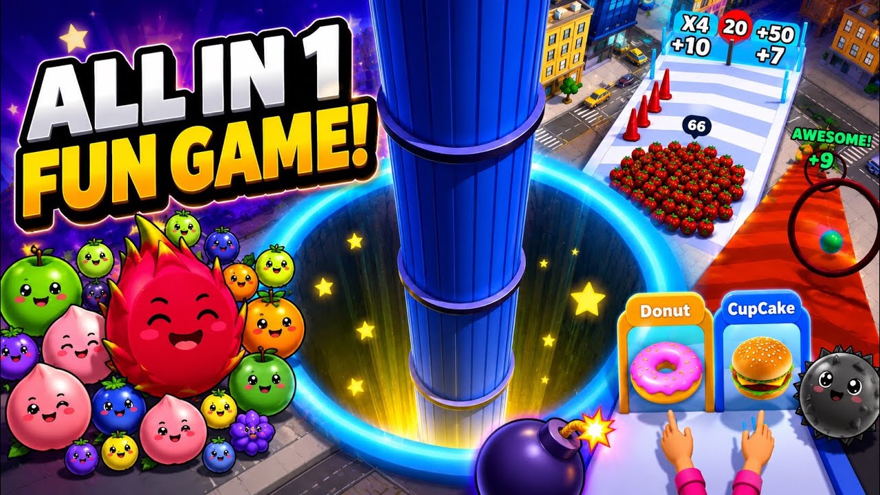 Hole.io and FOOD RUN - Level Up Fruits (Satisfying Asmr Gameplay Mobile, Math Foods Run)