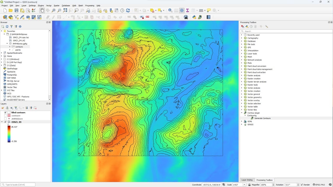 Создание контуров из облаков точек в QGIS