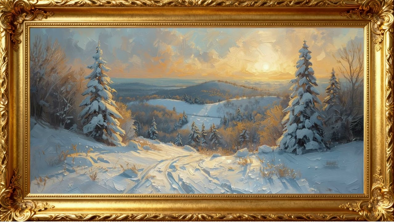 Peaceful Winter Glow – 4K Golden Landscape Wallpaper for Home Decor | 4K Frame TV Art