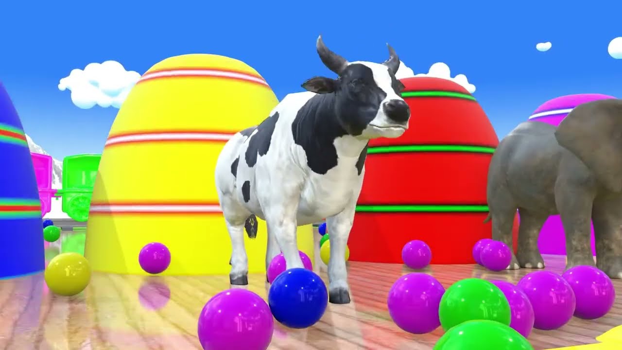 Long Slide Game With Elephant Gorilla Buffalo Hippopotamus Tiger - 3d Animal Game - Funny 3d Animals