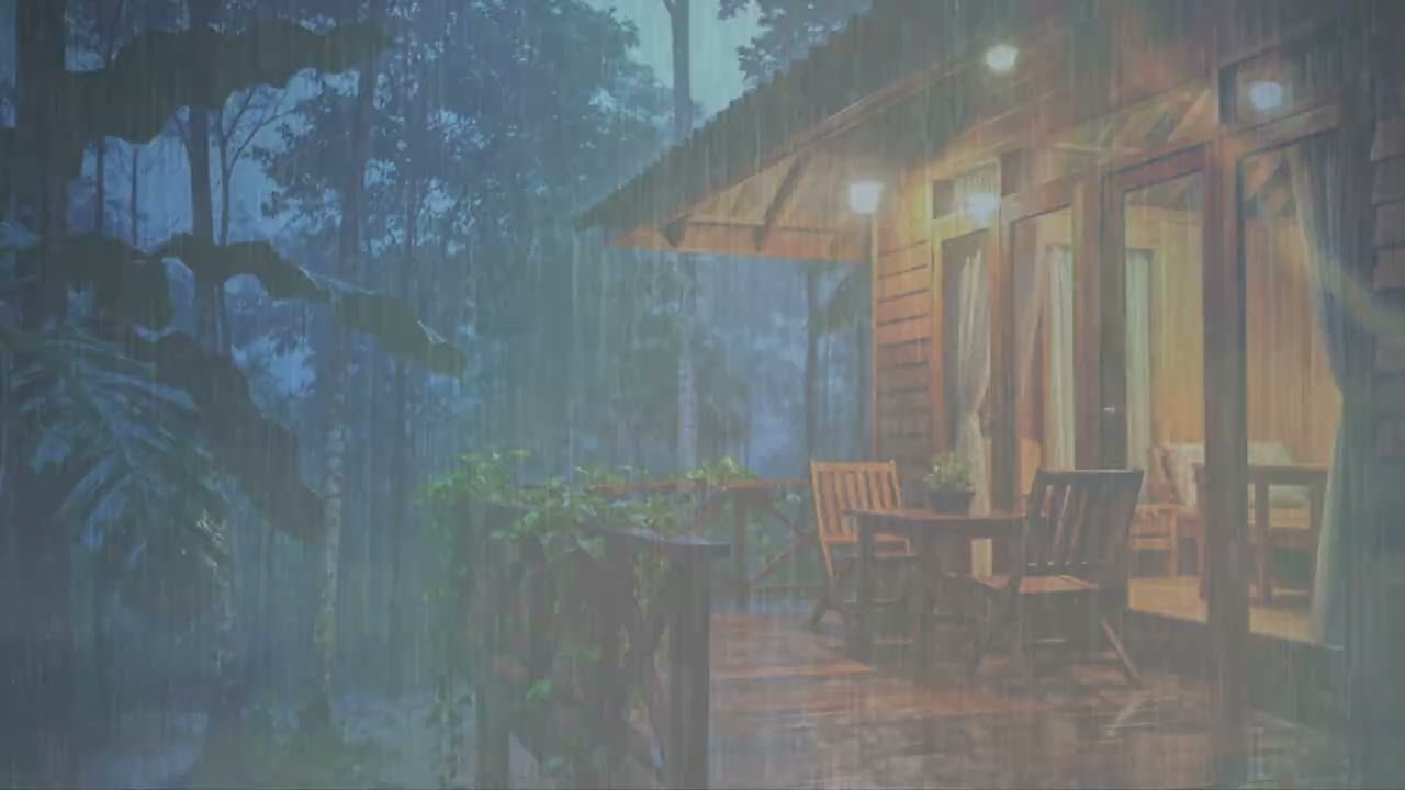 No Ads 🌧️ Cozy Cabin in the Woods | Rain, Fireplace & Gentle Thunder for Deep Sleep