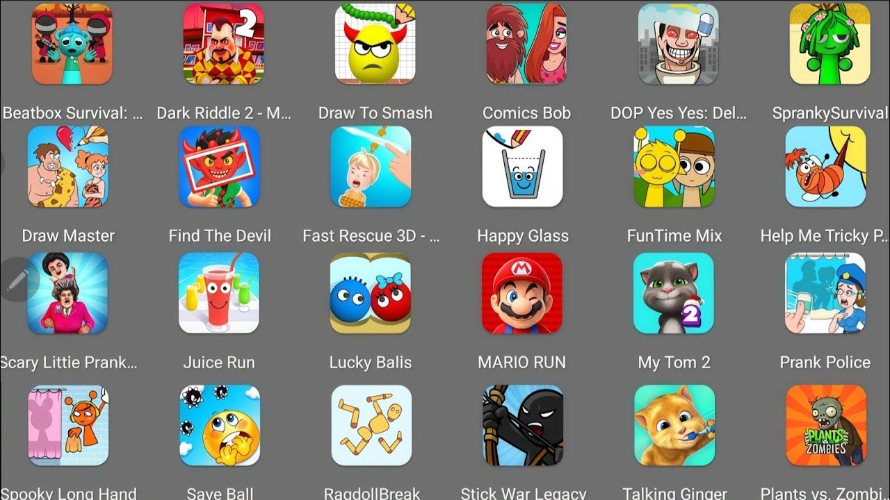 Scary Little Pramkster,Draw Master,Ragdoll Break,Spranky Survival,Cosmic Bob,Draw To Smash,Save Ball