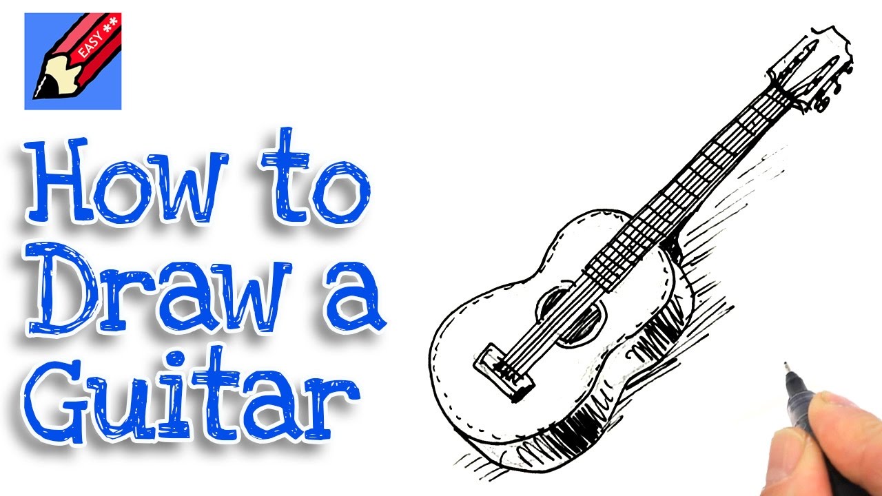 How to draw a Spanish Guitar Real Easy | Step by Step with Easy, Spoken Instructions