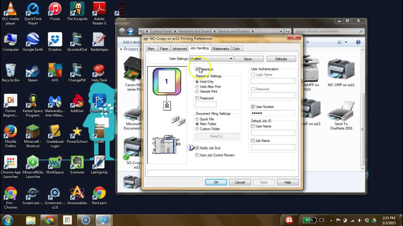 Change printer settings to color