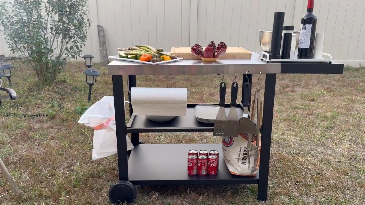 Кухонный остров для улицы BBQMall и тележка для гриля с выдвижным ящиком: передвижной стол для по...