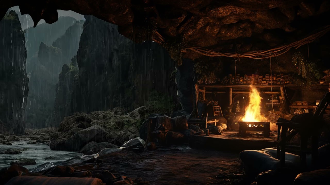 Enjoy The Quiet Atmosphere with The Sounds Of Heavy Rain on Cave at Night and Fall Asleep Instantly