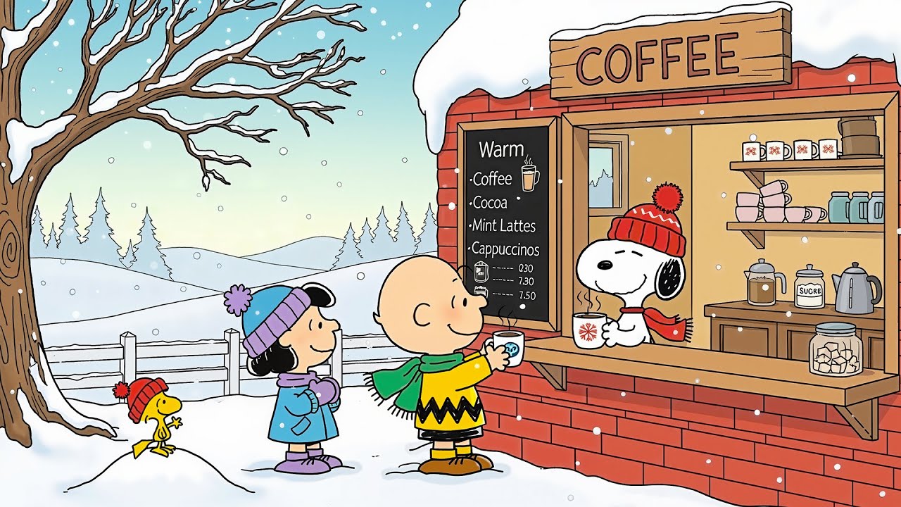 Snoopy’s Winter Coffee Stand ☕❄️ Cozy Lofi Beats with Charlie & Lucy for Study & Relax