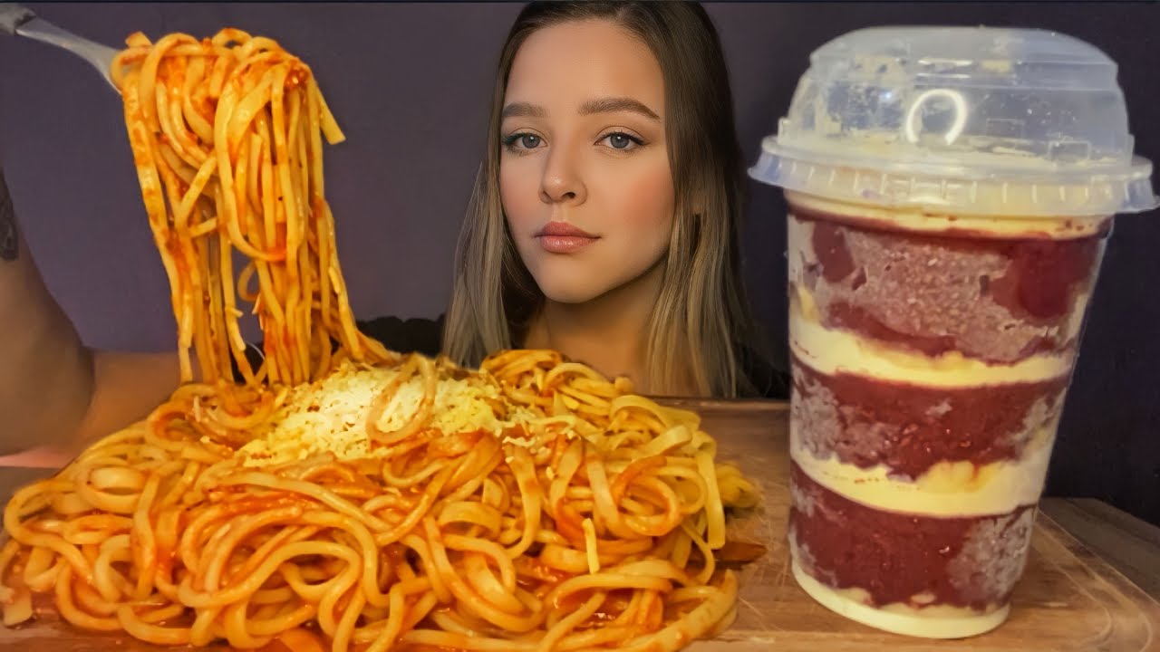 COPÃO DE AÇAÍ COM LEITE NINHO E MACARRÃO AO MOLHO VERMELHO MUKBANG BRASIL | CAMILE ASMR