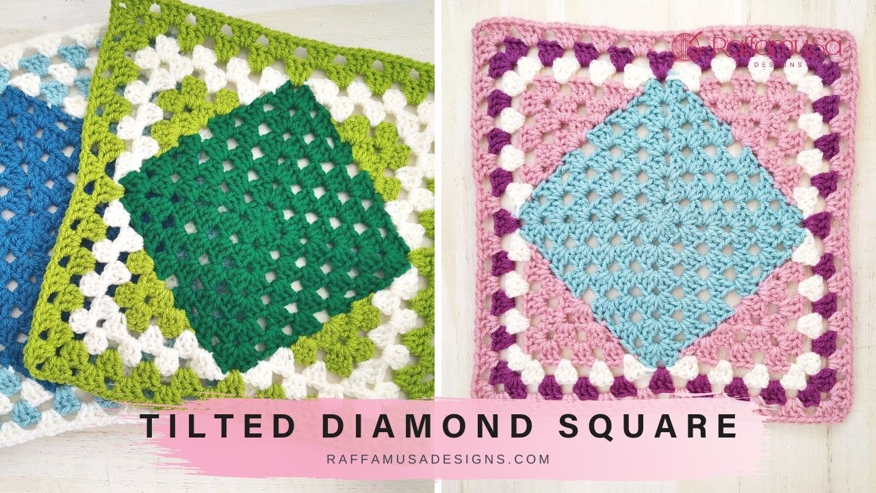 Вязаный крючком наклонный ромб «Бабушкин квадрат» | Squared Diamond | RaffamusaDesigns