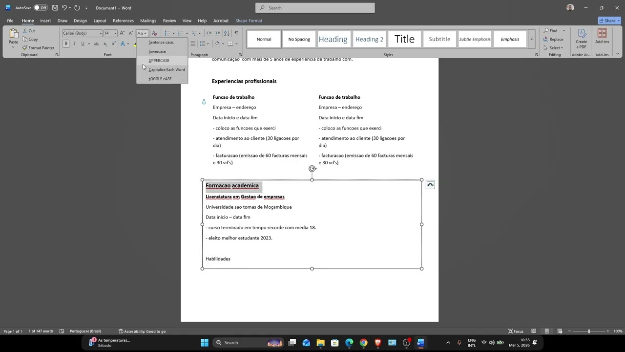 Passo a Passo para fazer CV no Microsoft Word (Parte2)