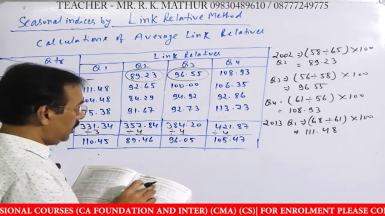Seasonal Indices by Link Relative Method | Time Series Analysis | Mathur Sir Classes