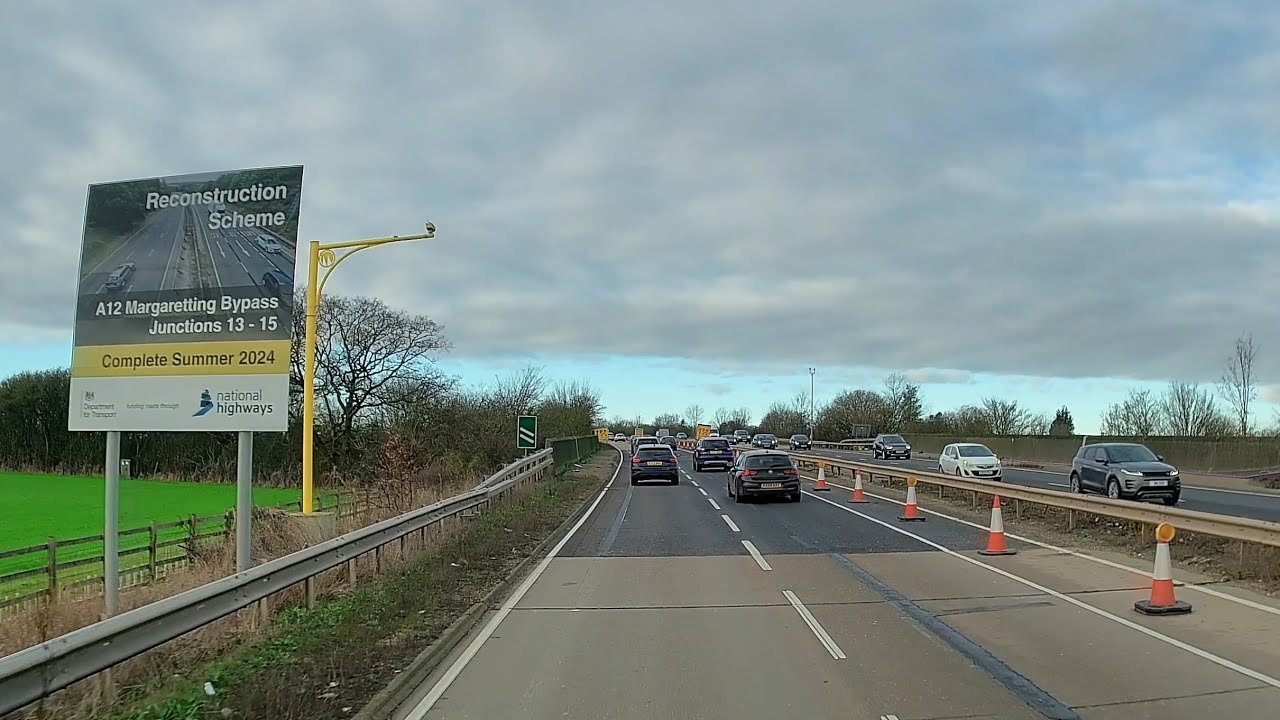 A12 Margaretting bypass junctions 13 to 15 Reconstruction Chelmsford, Essex, England Jan 2024