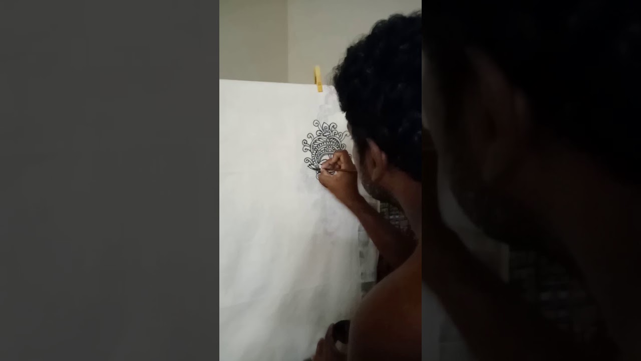 How to do Mural Painting sketch on Saree