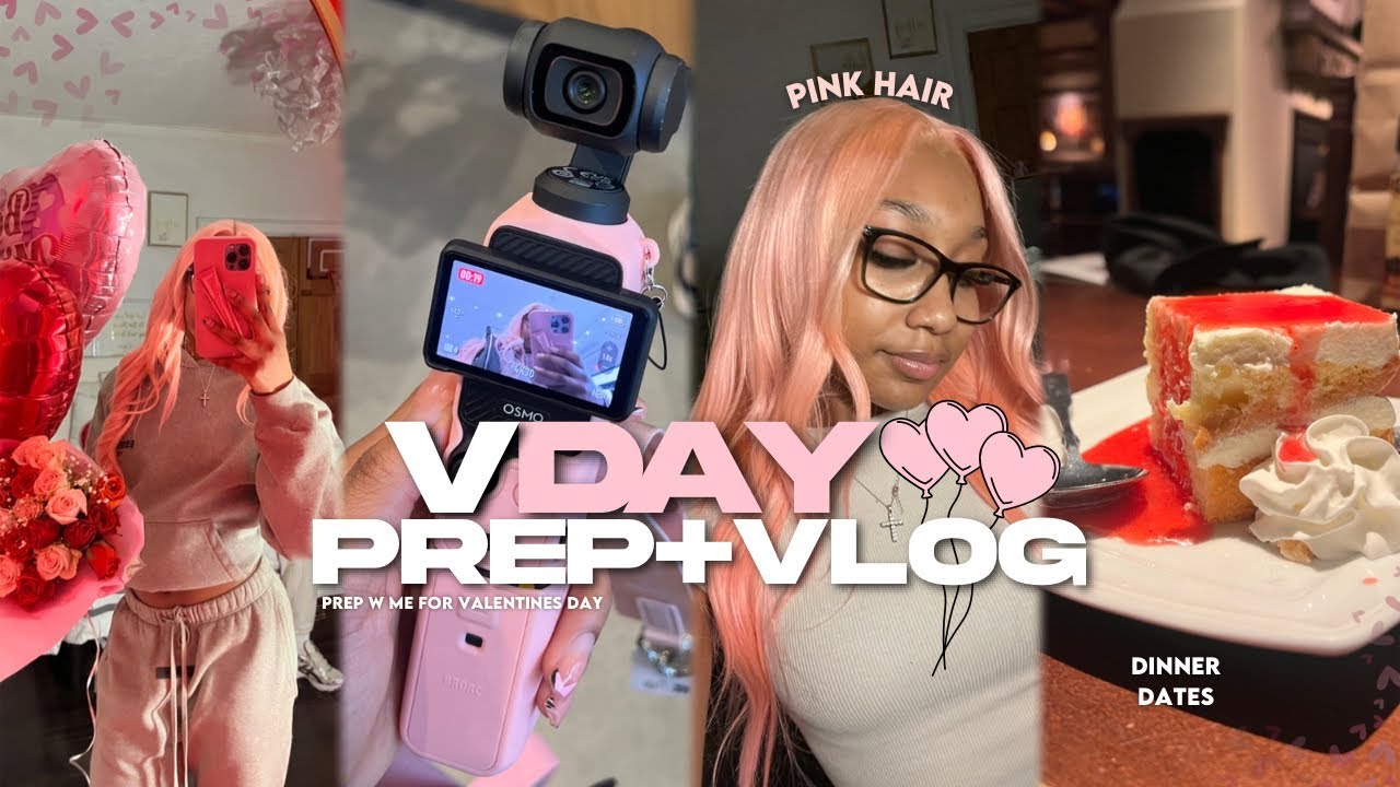 VALENTINES DAY prep + vlog| pink hair, out to eat, decorating hotel, he broke up w me???