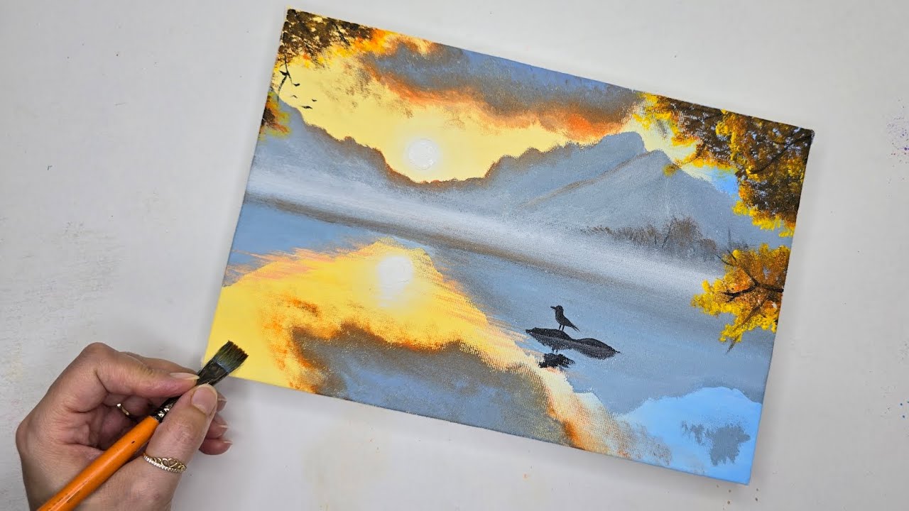 Mountain  lake reflection painting/acrylic painting 