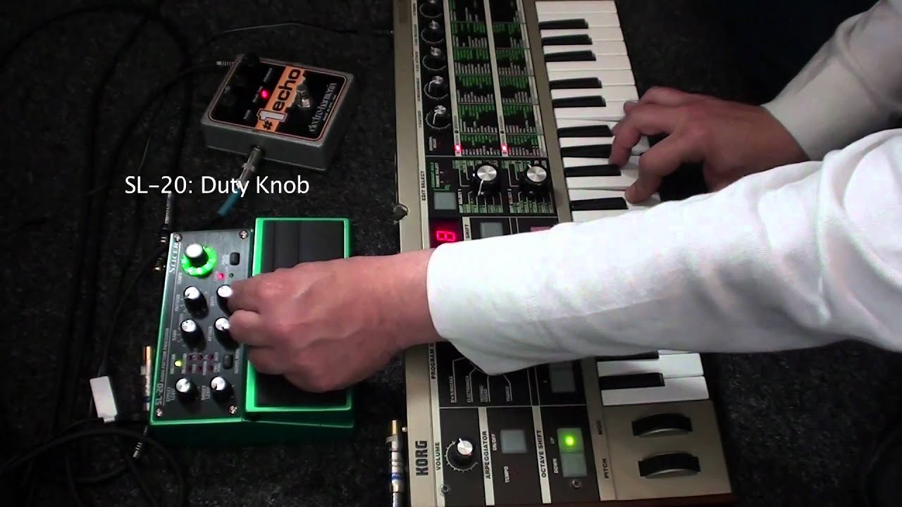 Boss SL-20 Slicer Twin Pedal demo review with Korg Microkorg synth and EHX #1 Echo Delay Pedal