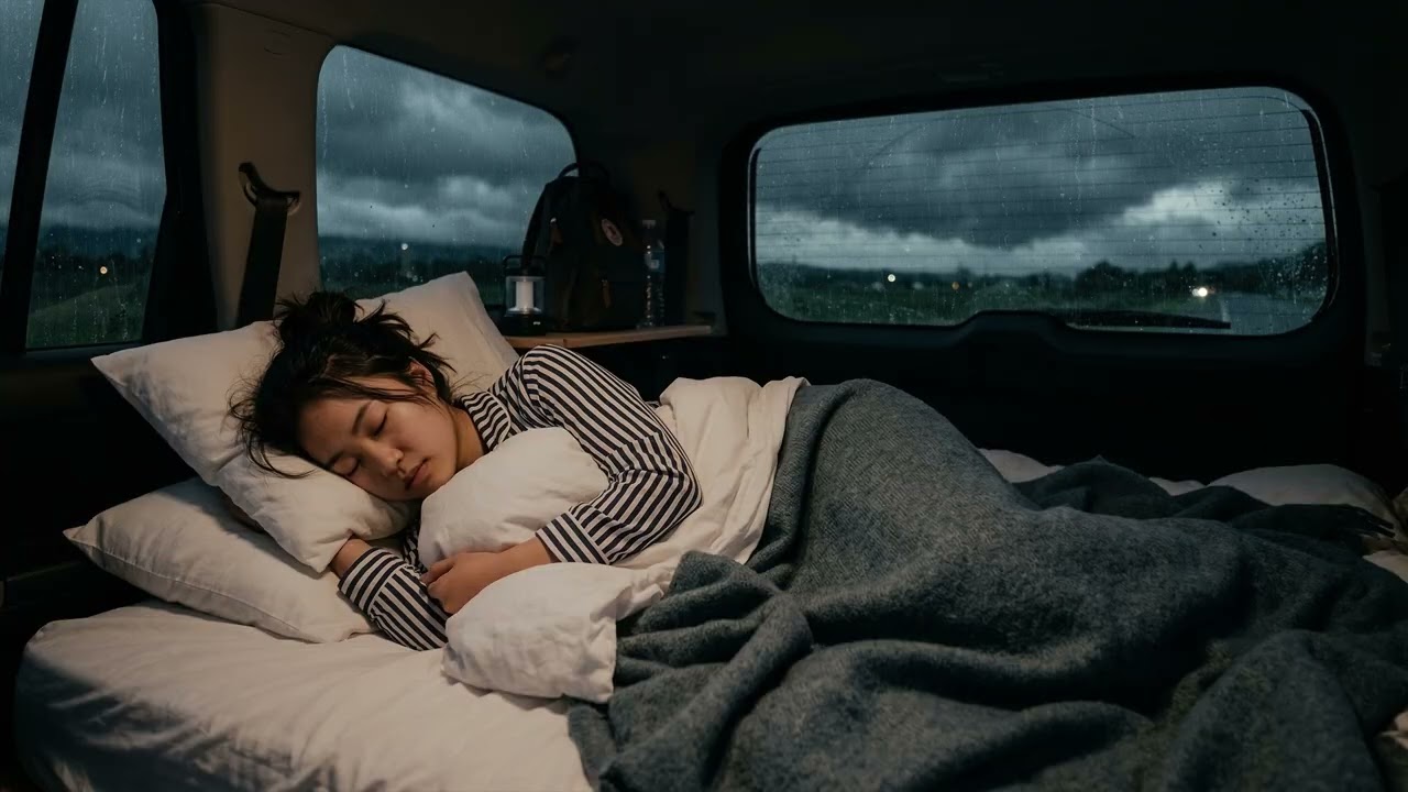 Raindrops Tapping On 🚗 Car Roof While Soft Water Trails Slide Down The Window Glass 🌧️