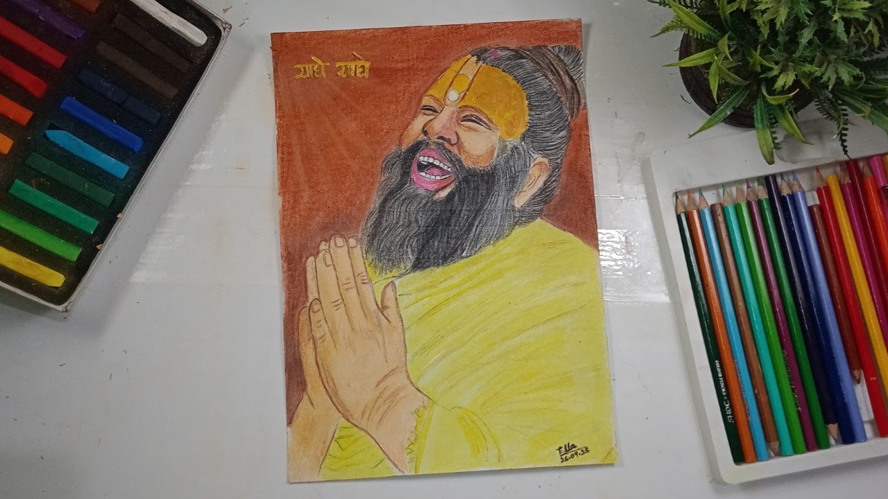  premanand ji maharaj drawing pencil colour 