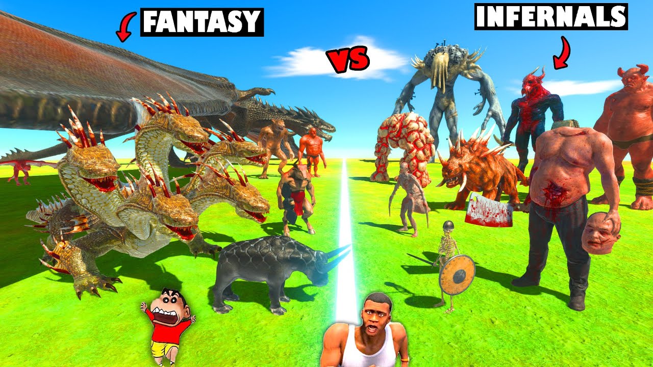FANTASY DRAGON TEAM vs INFERNAL WALKING DEAD TEAM in Animal Revolt Battle Simulator w SHINCHAN CHOP