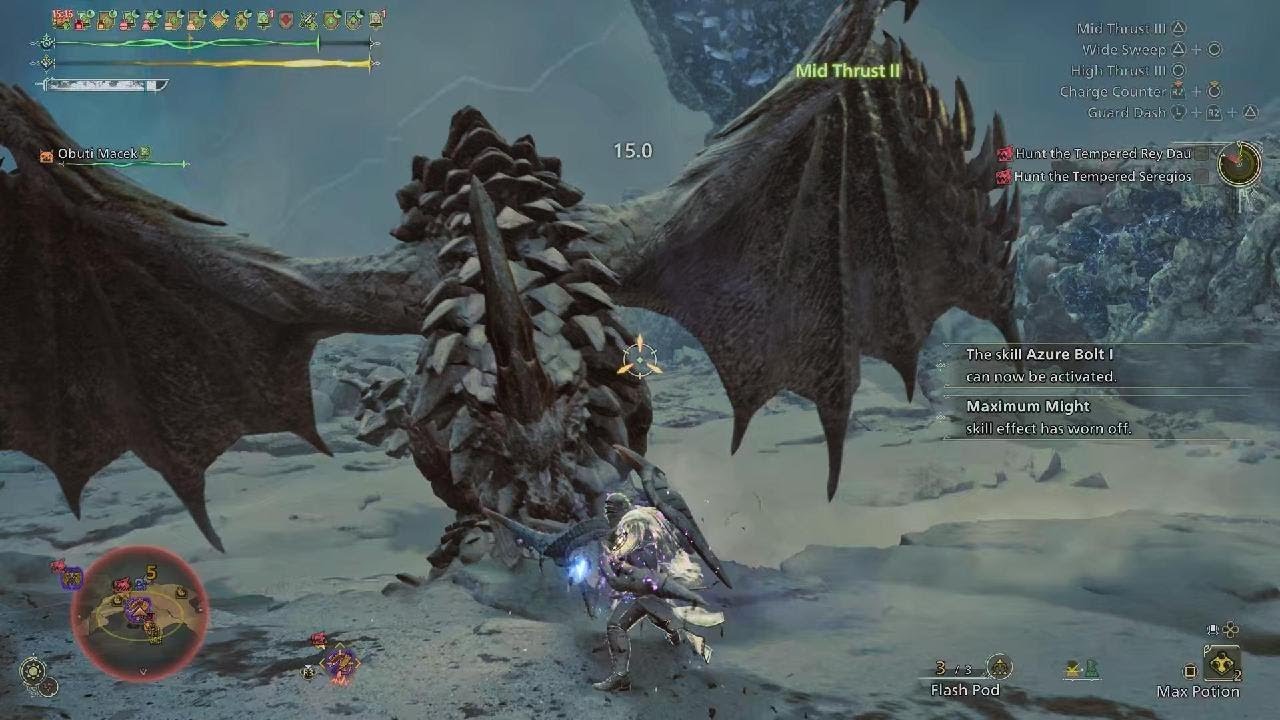 Monster Hunter Wilds 9⭐5&diams;️Tempered Seregios & 9 ⭐Tempered Rey Dau Lance solo 14'29''