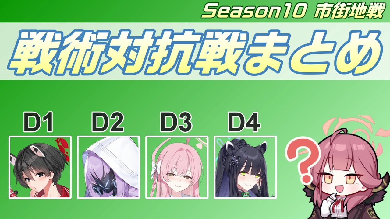 ブルアカ　戦術対抗戦まとめ　D1ツバキD2アツコD3水着ハナコD4シュン　シーズン10　Blue Archive Tactical　Challenge　S10