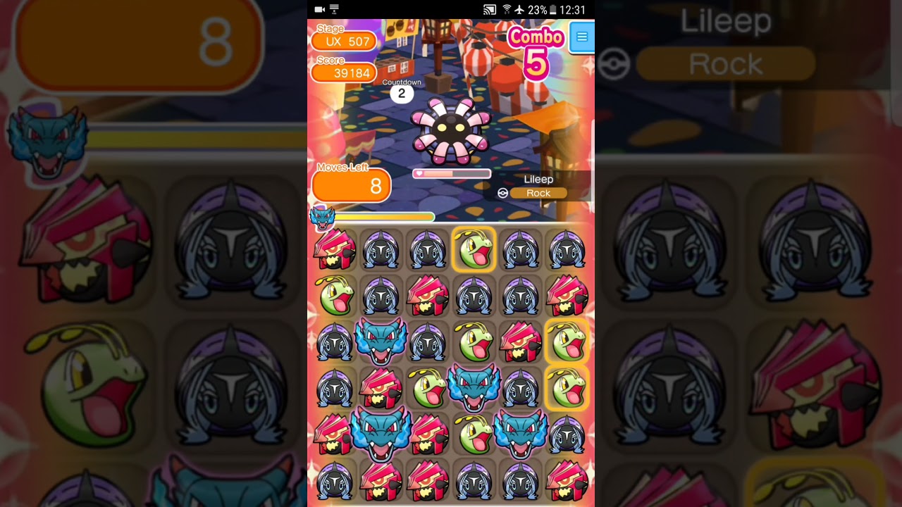 Pokemon Shuffle Mobile UX Stage 507 Lileep ITEMLESS『ポケとる スマホ版』