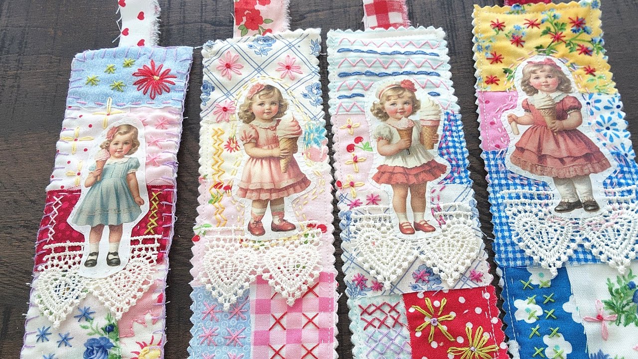 Fabric Bookmarker Tutorial Vintage Girls #slowstitch