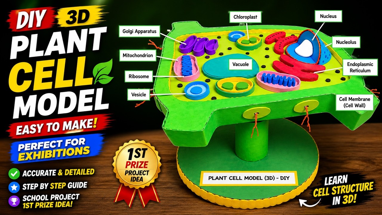 plant cell model (3d)  making using cardboard and waste materials at home | howtofunda