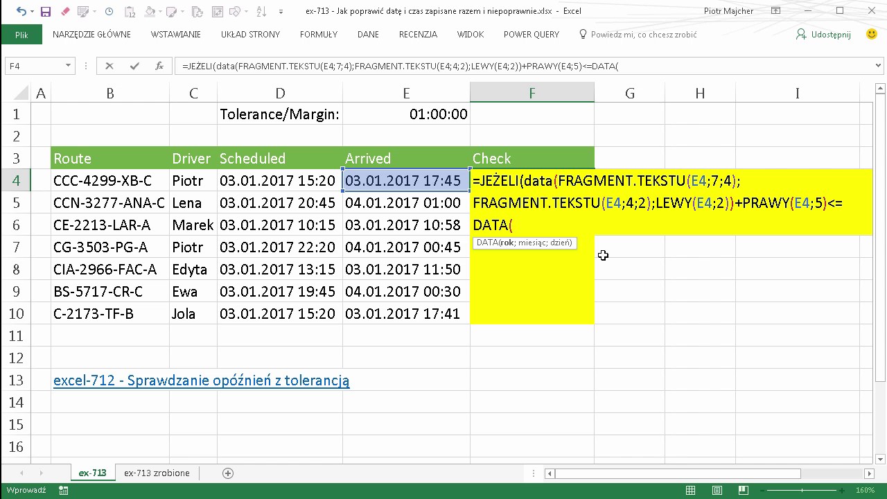 excel-713 - Jak poprawić datę i czas zapisane razem i niepoprawnie