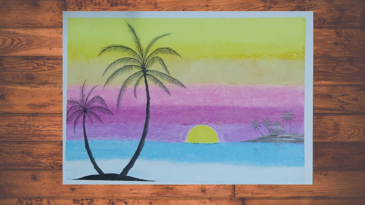 Sunset scenery with oil pastel for beginners step by step easily