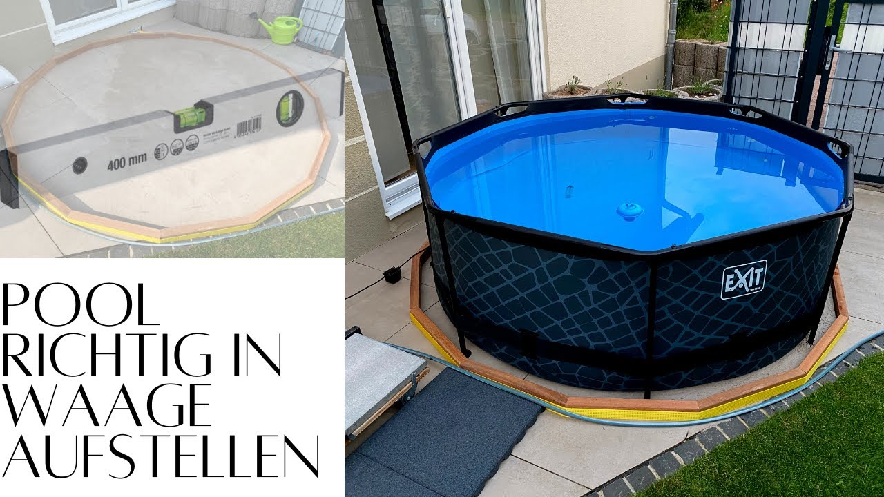 Pool richtig aufstellen starkes Gef&auml;lle ausgleichen mit Sand Pool auf einer Terrasse aufstellen
