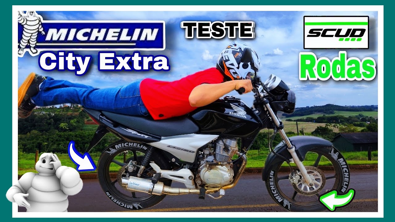 Pneus Michelin City Extra TESTE Rodas Scud Com Pneu Sem Câmara Moto 