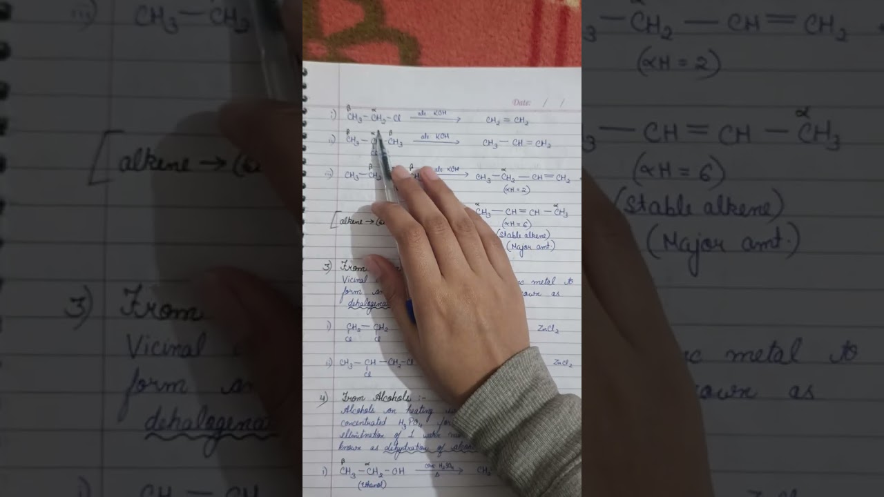 CBSE class11 organic chemistry part28 preparation of alkenes #cbsenotes #organicchemistry #practice