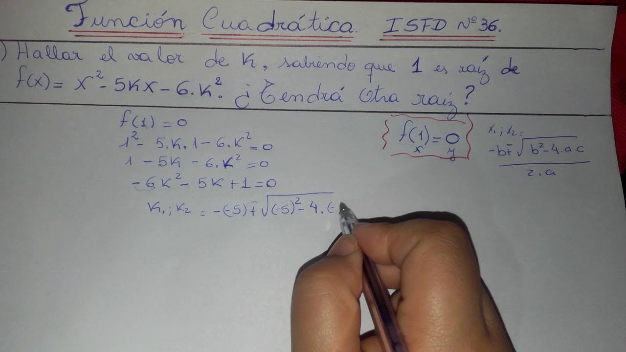 Funcion Cuadratica. Hallar valor de 