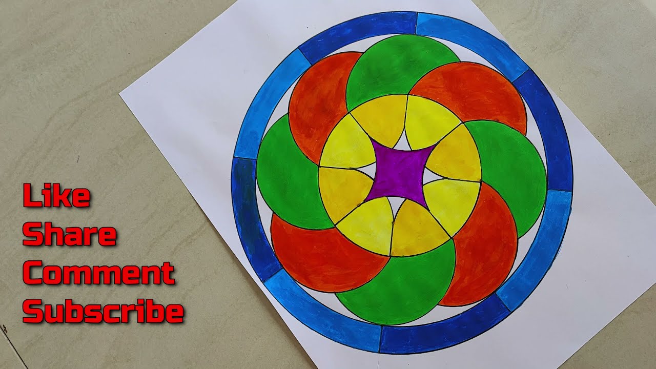 Stained Glass Pattern | Geometric Art Drawing with Painting | Circle Mandala | Circle Art Drawing