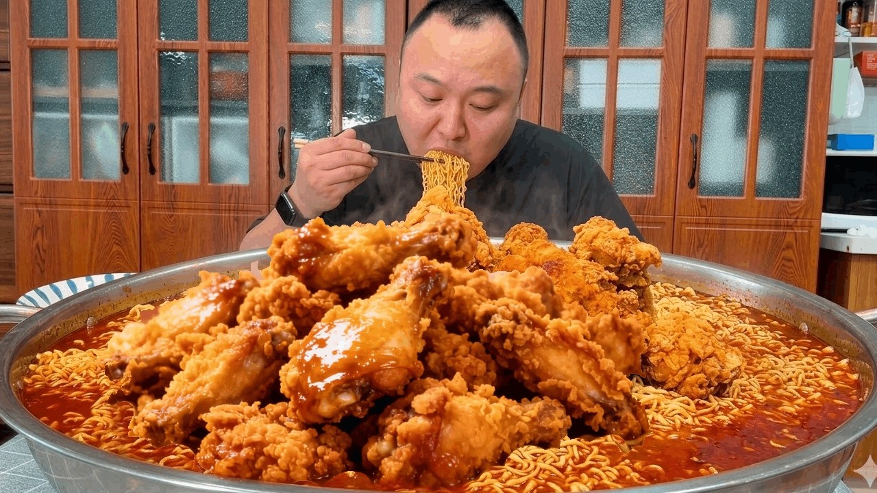 The instant noodle and fried chicken combo totally hits the spot. Pure bliss!