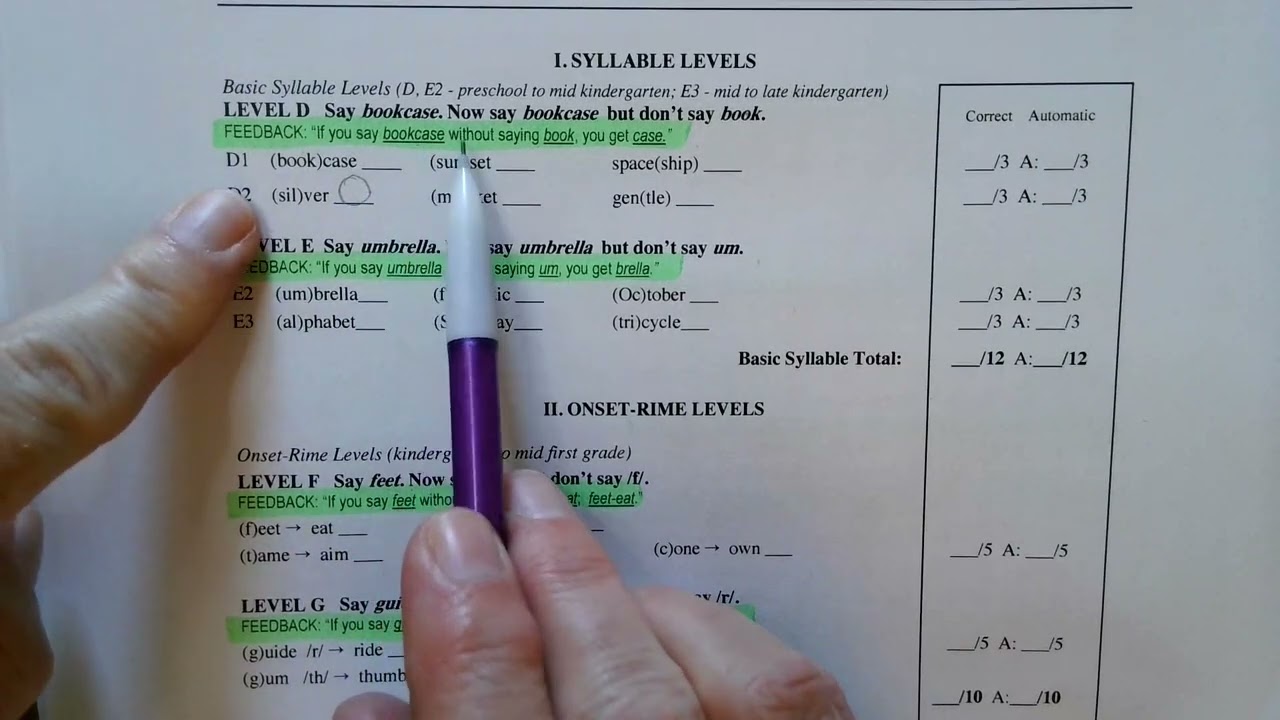 PAST Phonological Awareness Screening Test Administration Instructions David Kilpatrick